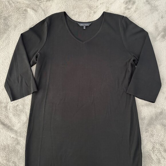 Ming Wang Black Shift V-Neck Dress Women's size LARGE Slinky Career Casual - Picture 3 of 6